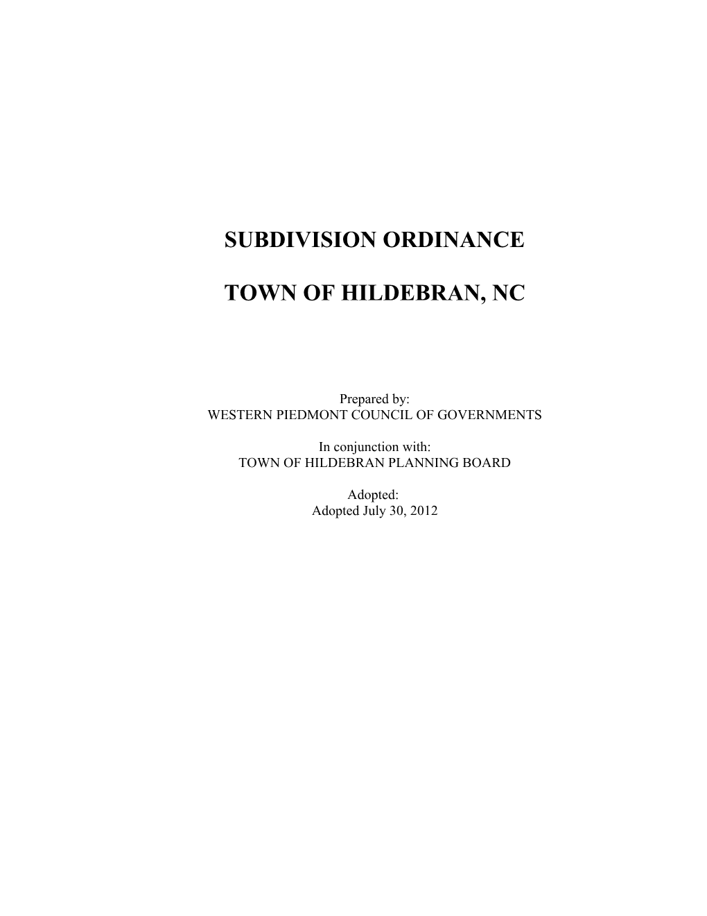 Subdivision Ordinance