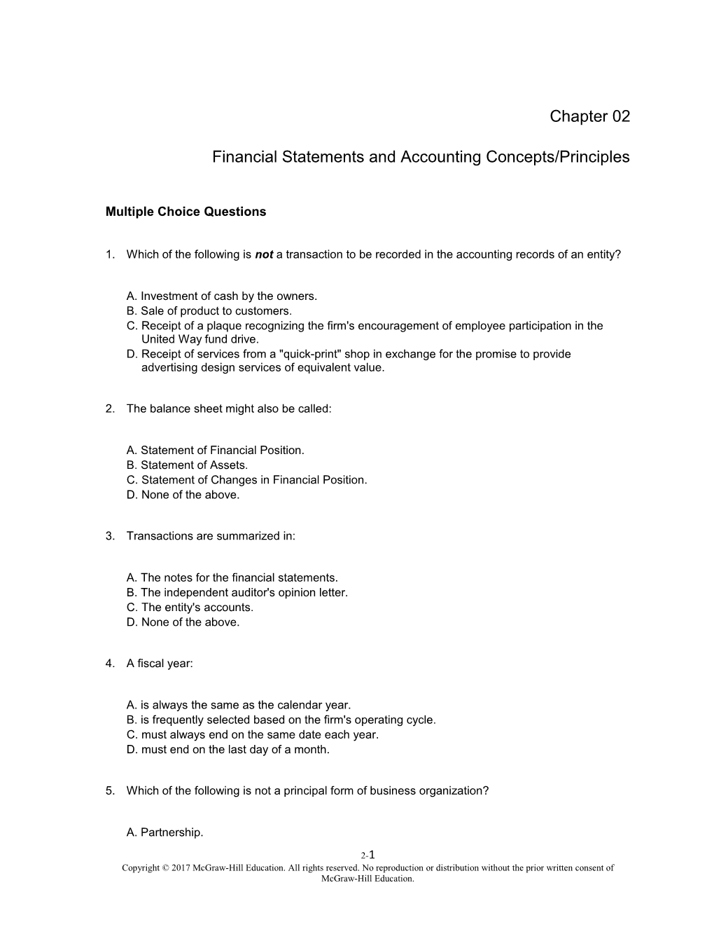 Financial Statements and Accounting Concepts/Principles