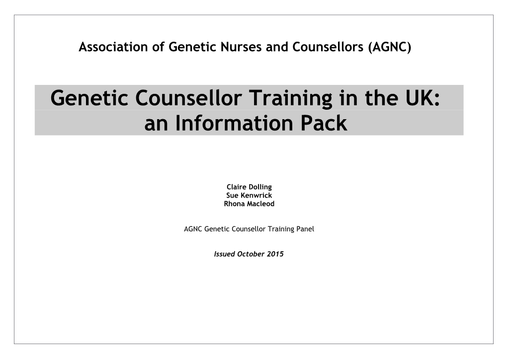 Association of Genetic Nurses and Counsellors (AGNC)
