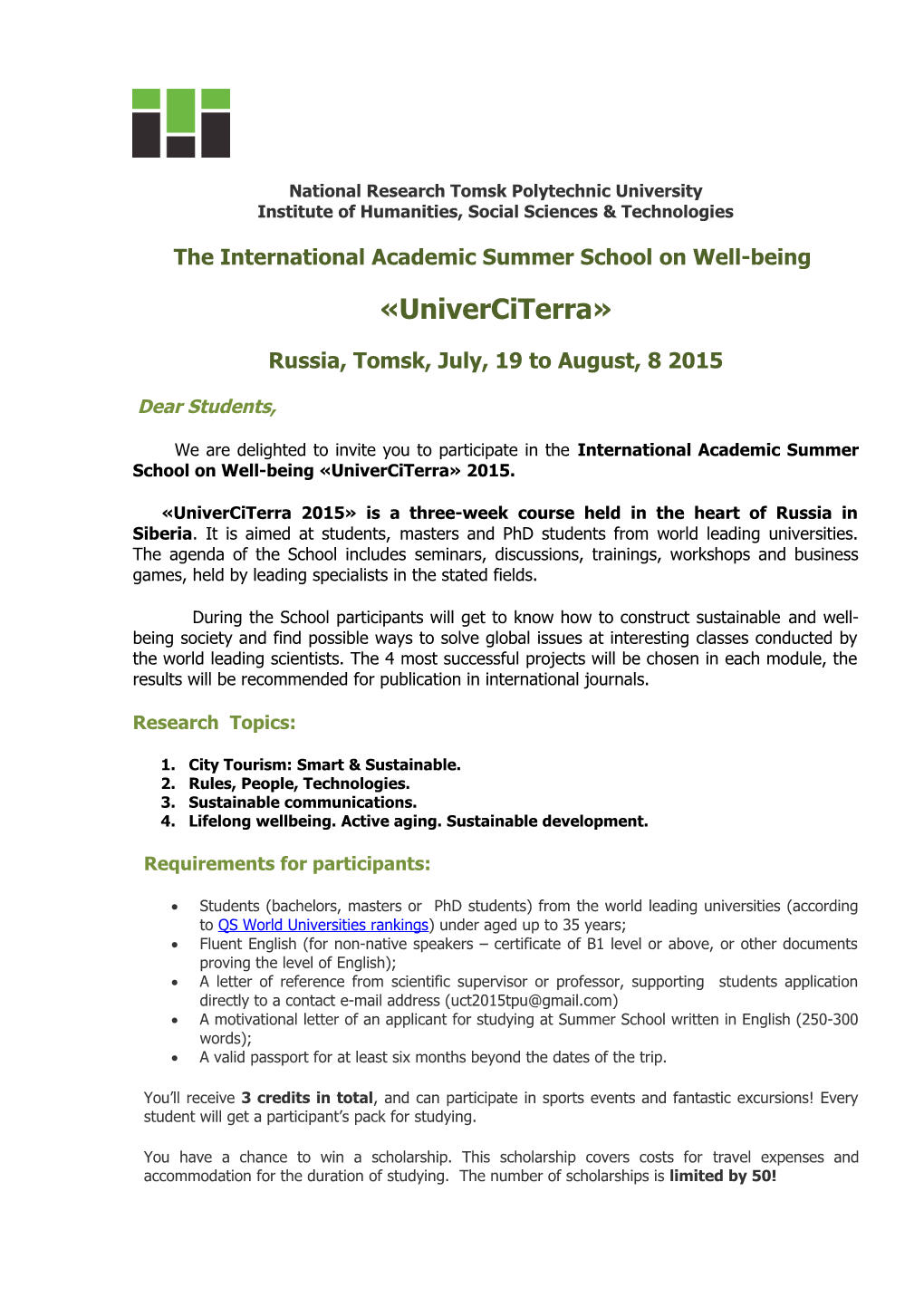 The International Academic Summer School on Well-Being