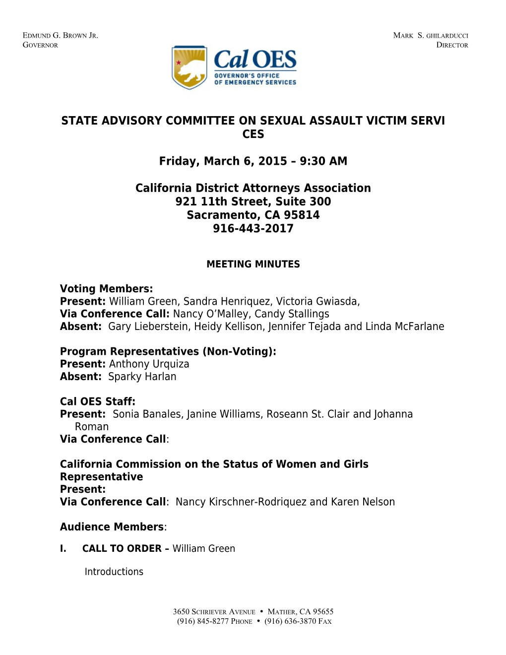 SAC Meeting Minutes - March 6, 2015