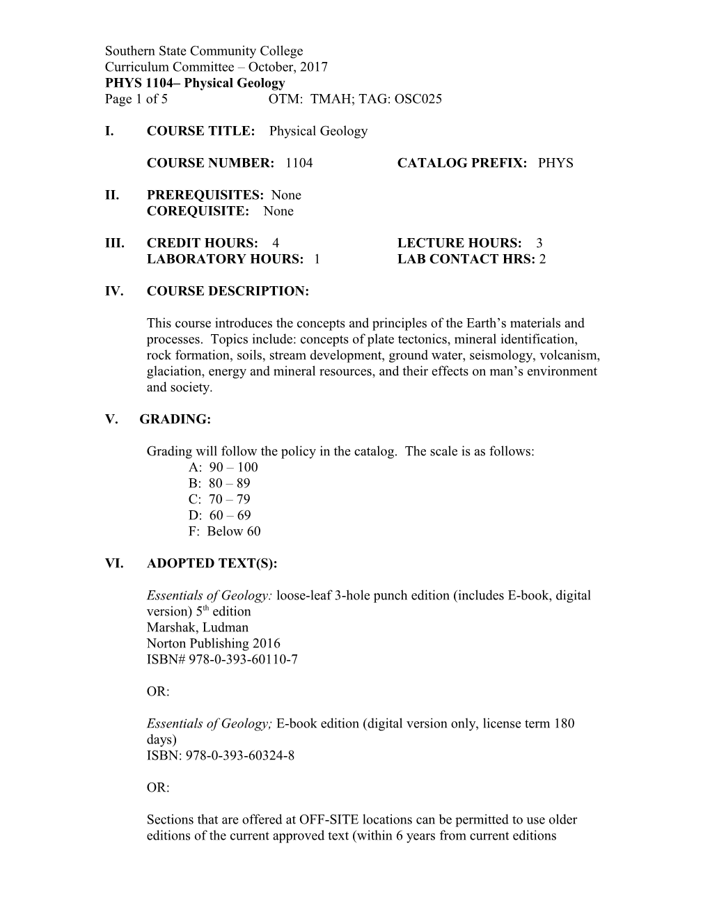 PHYS 1104 Physical Geology