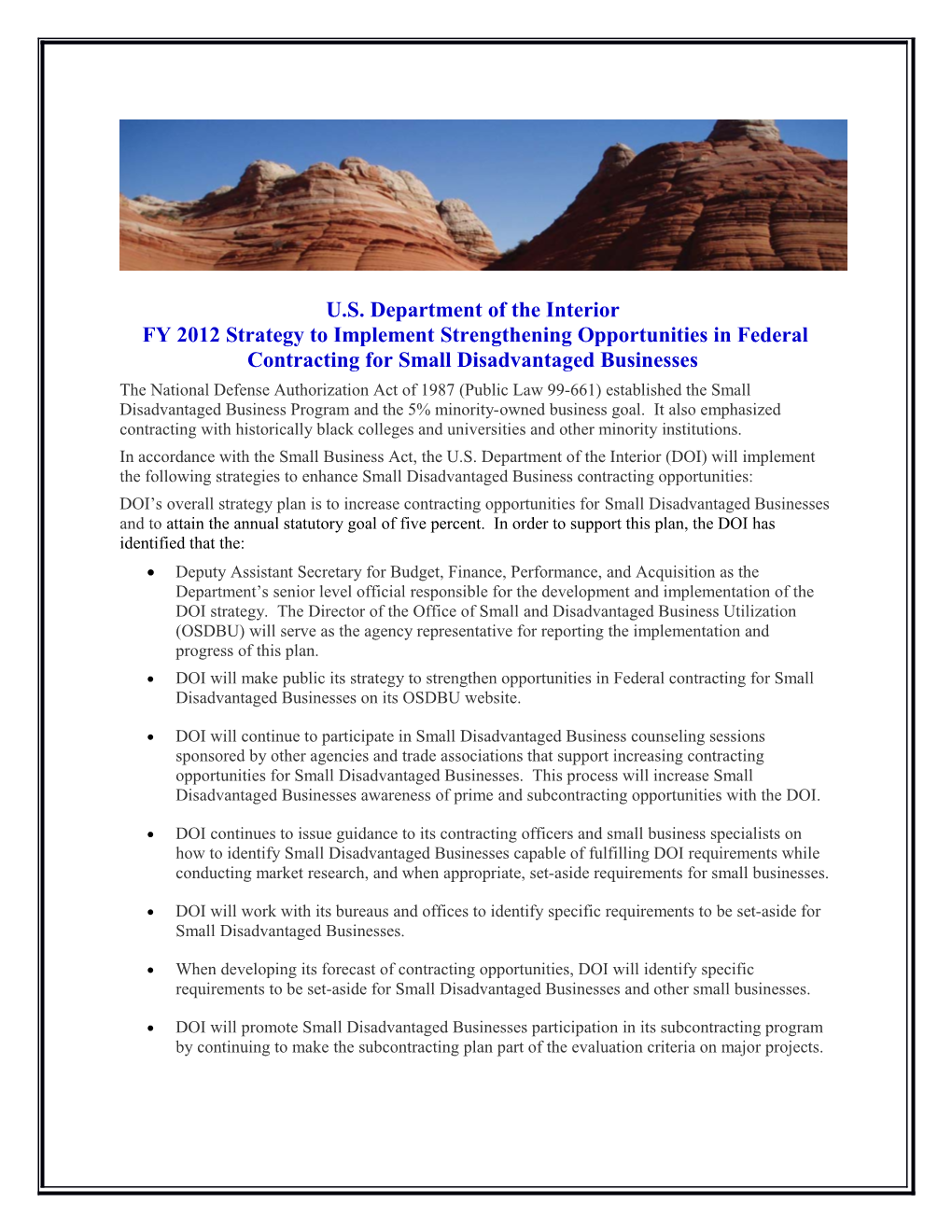 FY 2012 Strategy to Implement Strengthening Opportunities in Federal Contracting
