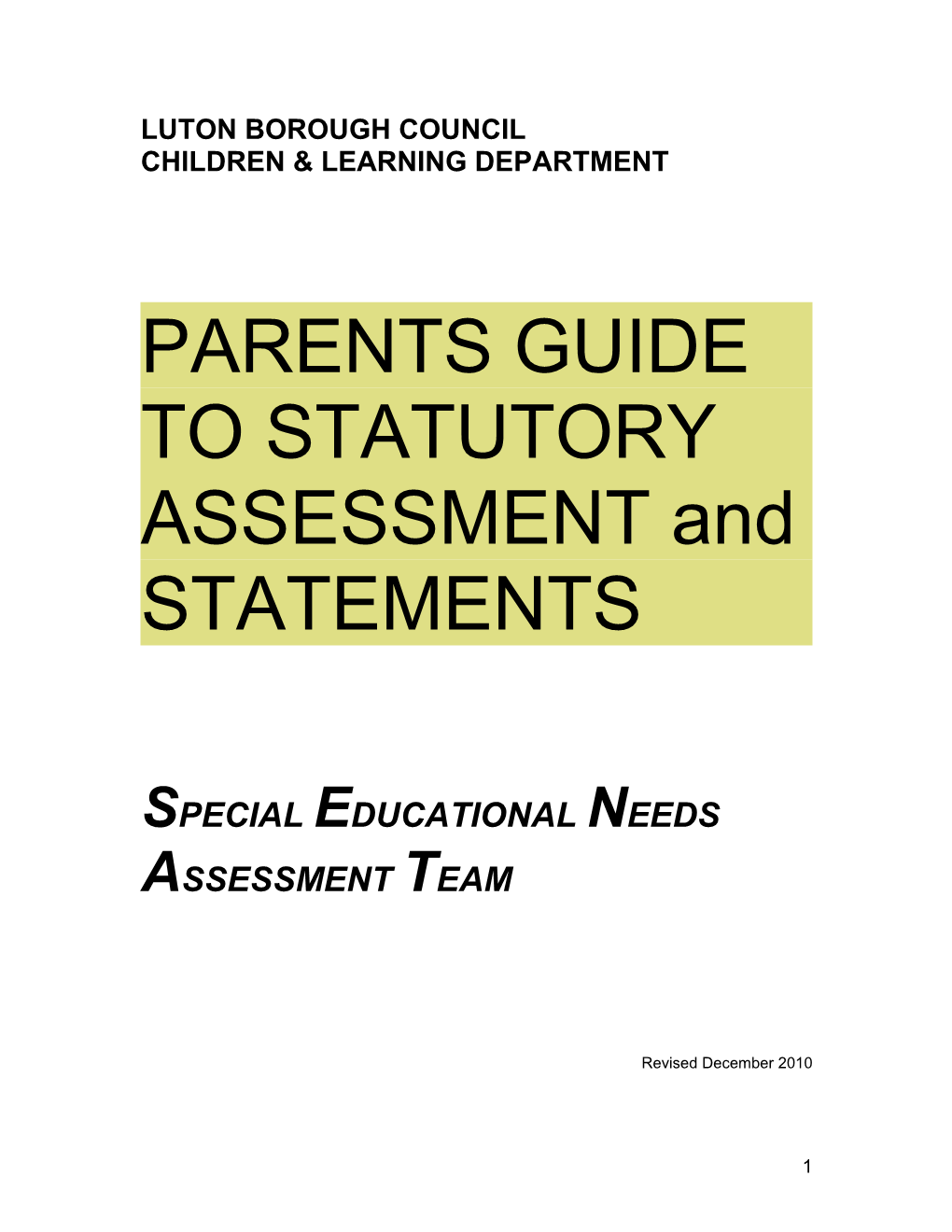 Parents Guide to Statutory Assessment and Statements