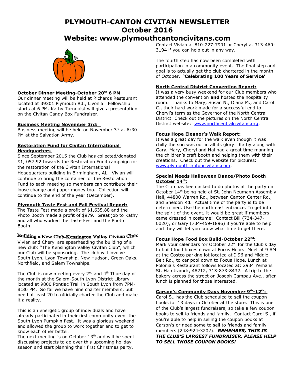 Plymouth-Canton Civitan Newsletter