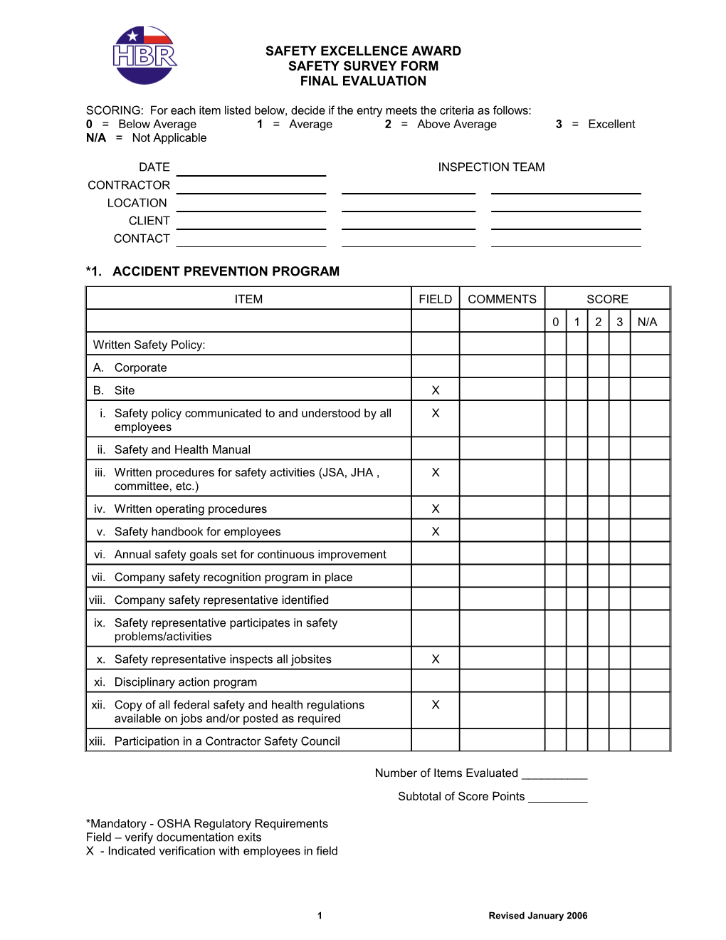 Safety Survey Form