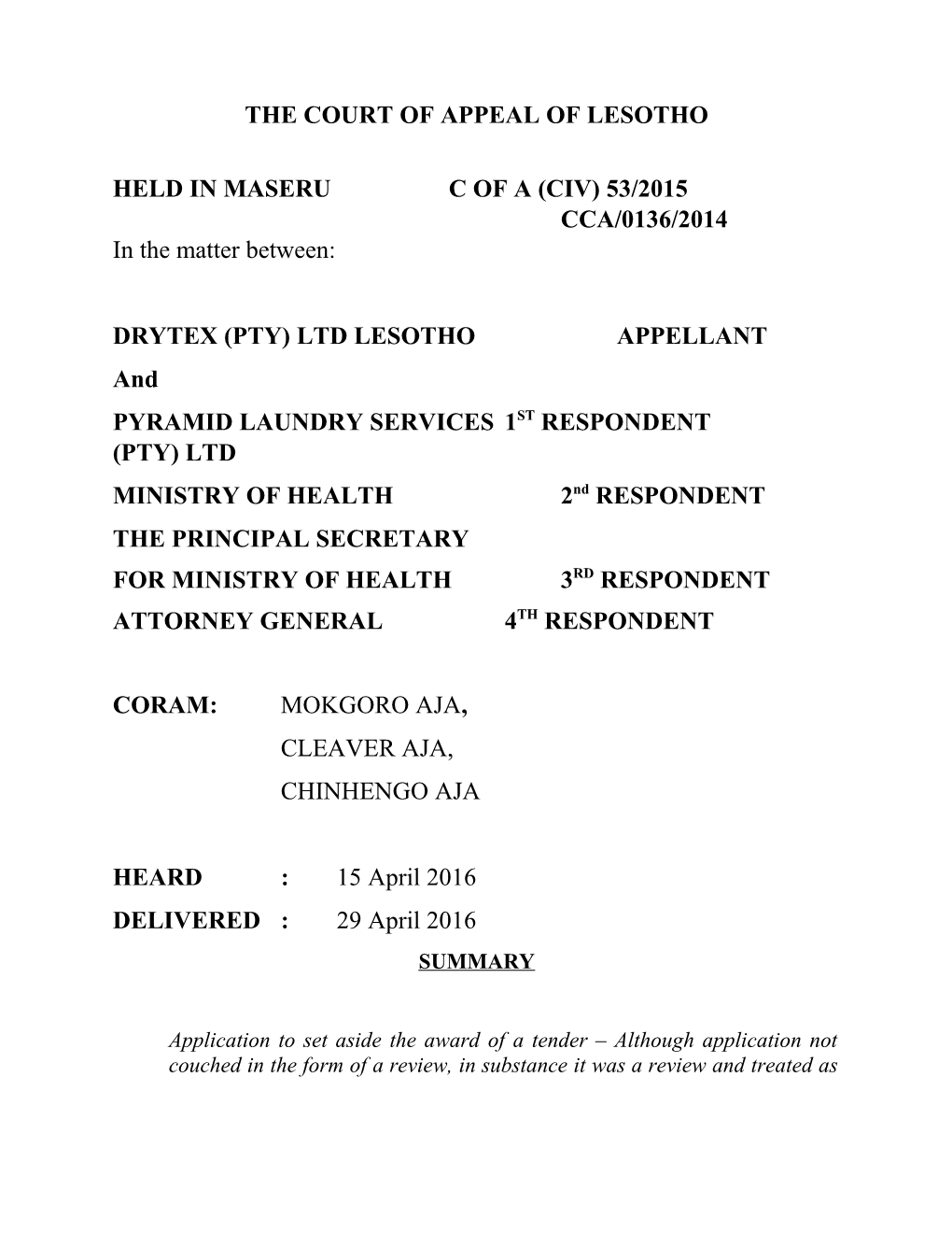 The Court of Appeal of Lesotho
