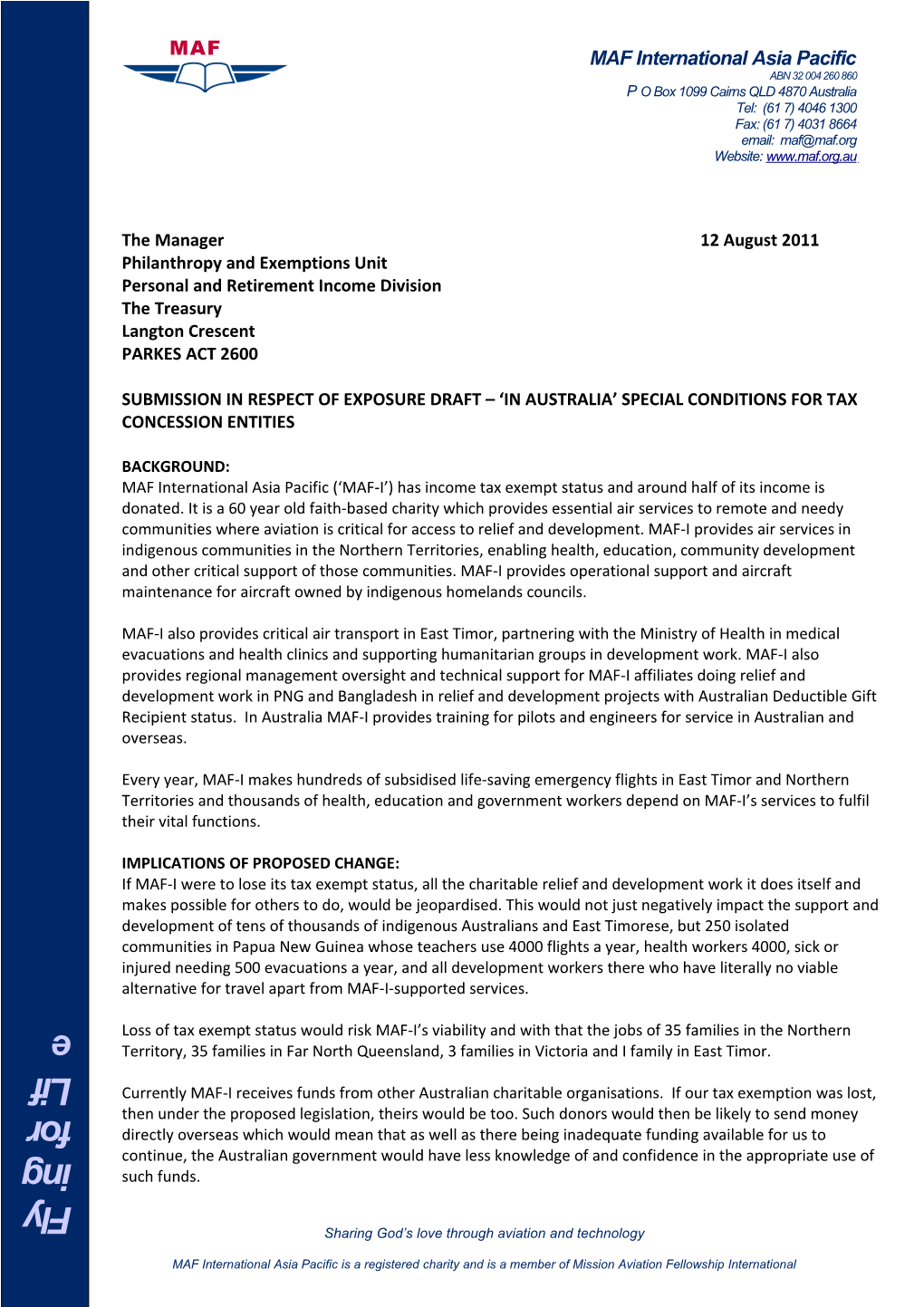 Submission to the 'In Australia' Special Conditions for Tax Concession Entities Exposure Draft