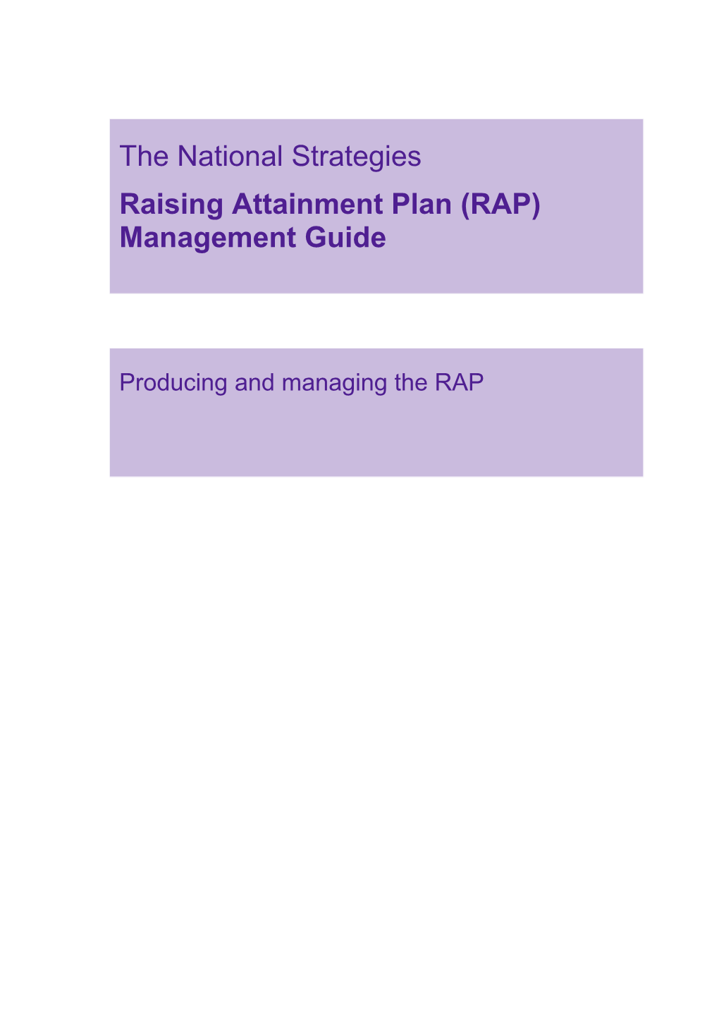 Raising Attainment Plan (RAP) Management Guide