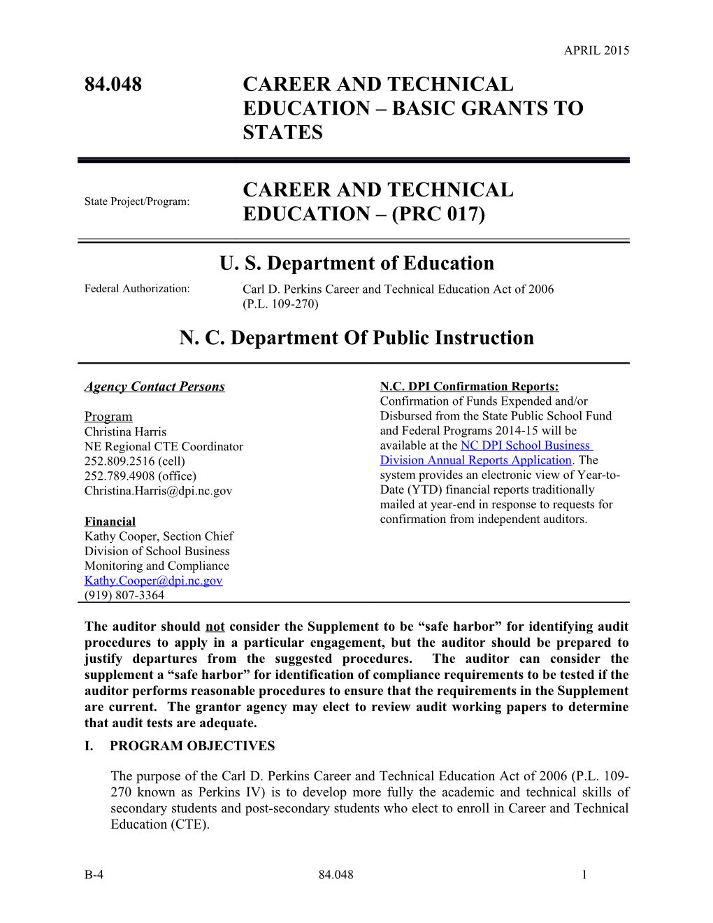 Career and Technical Education (Prc 017)April 2015