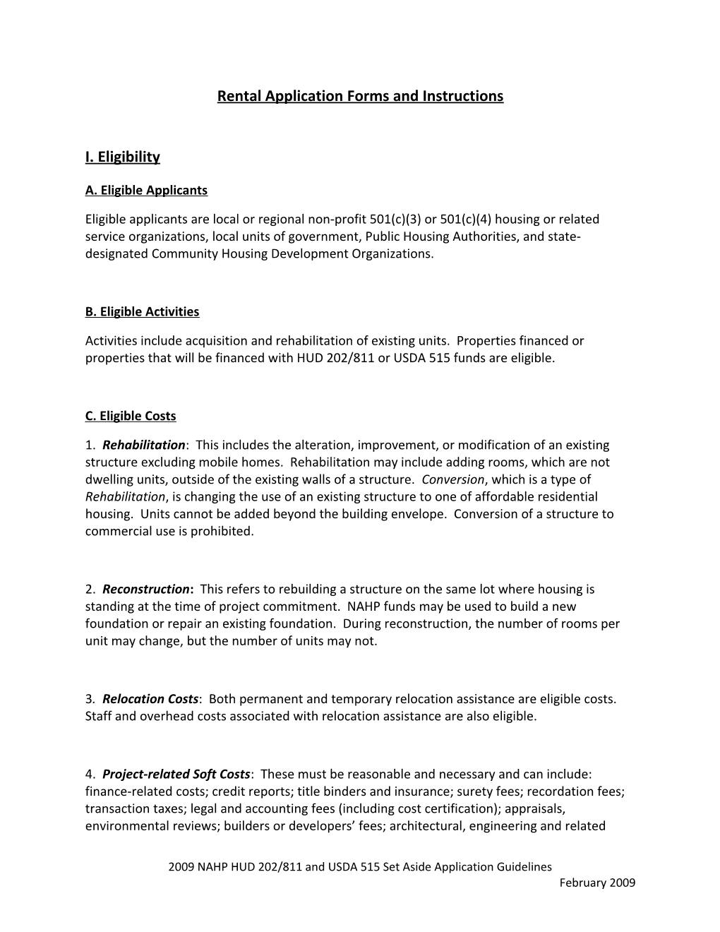 USDA Setaside Application-February 2009