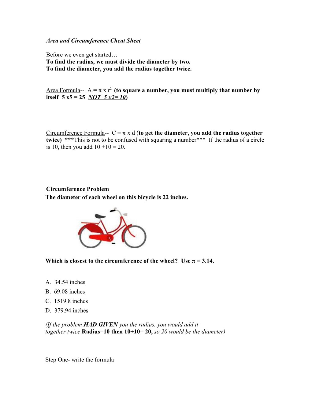 Area and Circumference Cheat Sheet