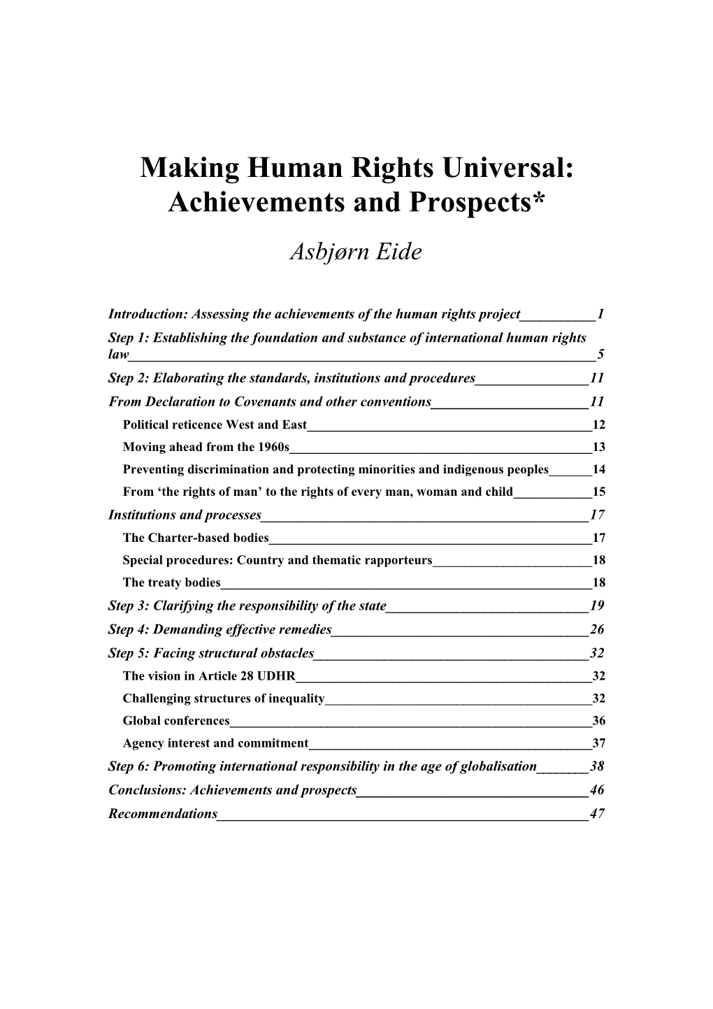 Human Rights at the United Nations: Achievements and Prospects