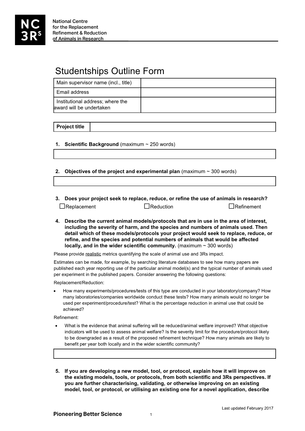 Studentships Outline Form