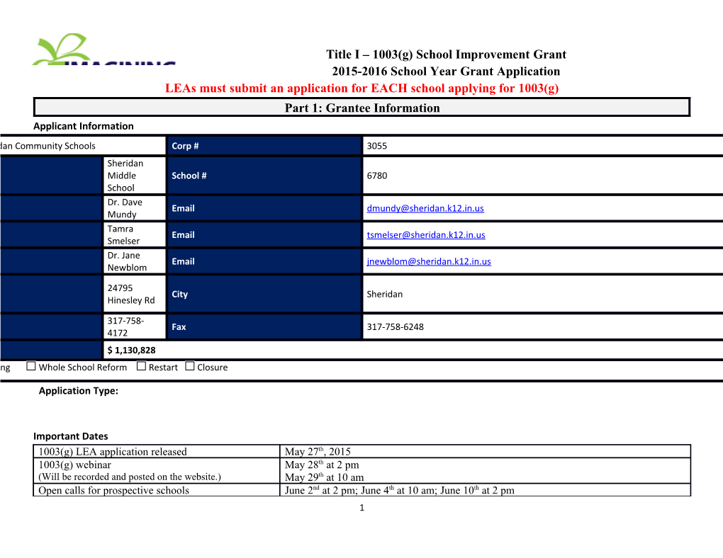 Title I 1003(G) School Improvement Grant s2