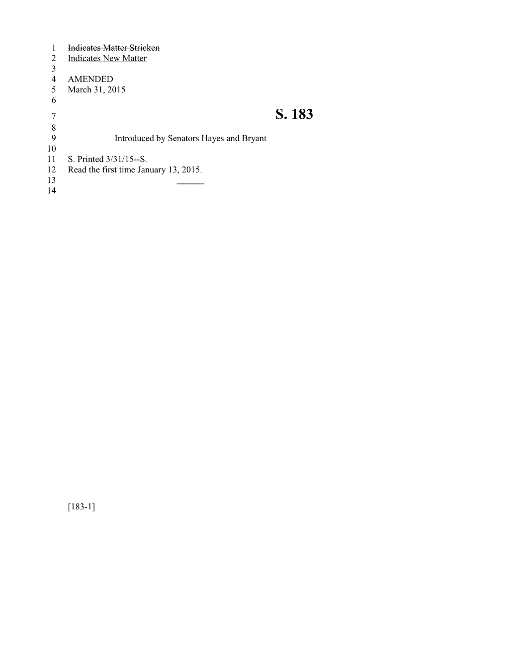 2015-2016 Bill 183 Text of Previous Version (Mar. 31, 2015) - South Carolina Legislature Online