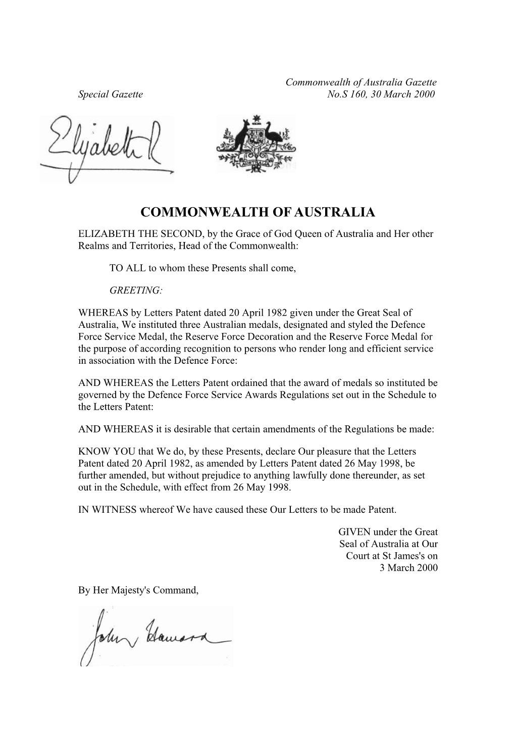Commonwealth of Australia Gazette