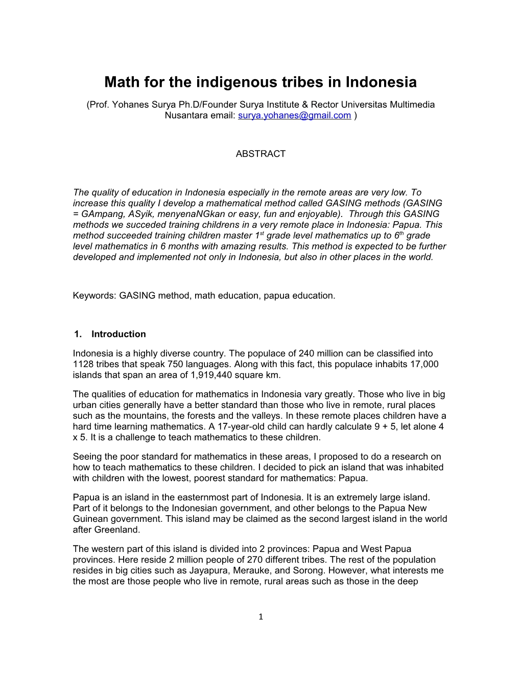 Math for the Indigenous Tribes in Indonesia