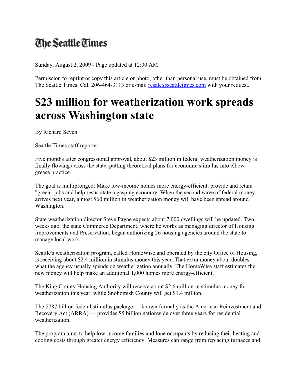 $23 Million for Weatherization Work Spreads Across Washington State