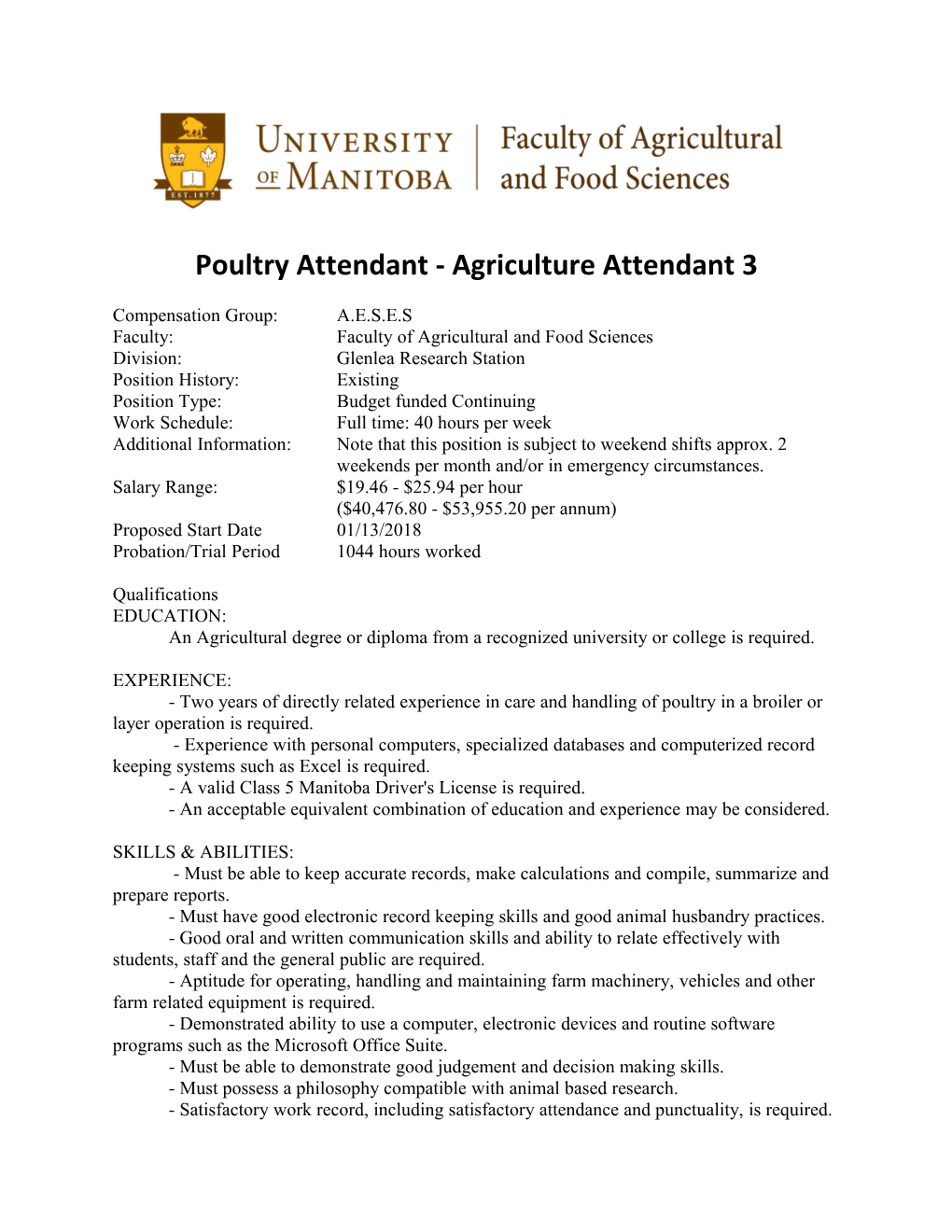 Poultry Attendant - Agriculture Attendant 3