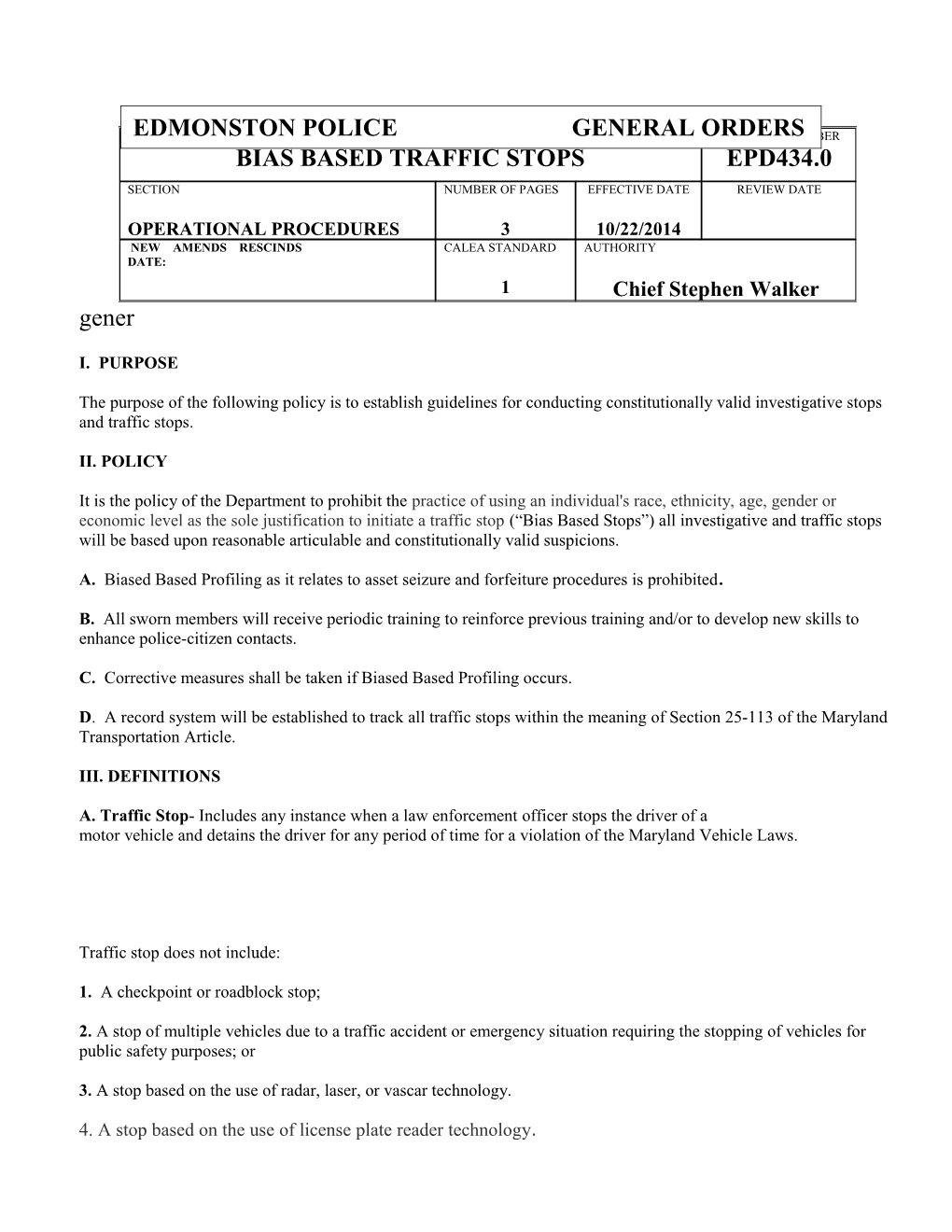 Bias Based Traffic Stopsepd434.0