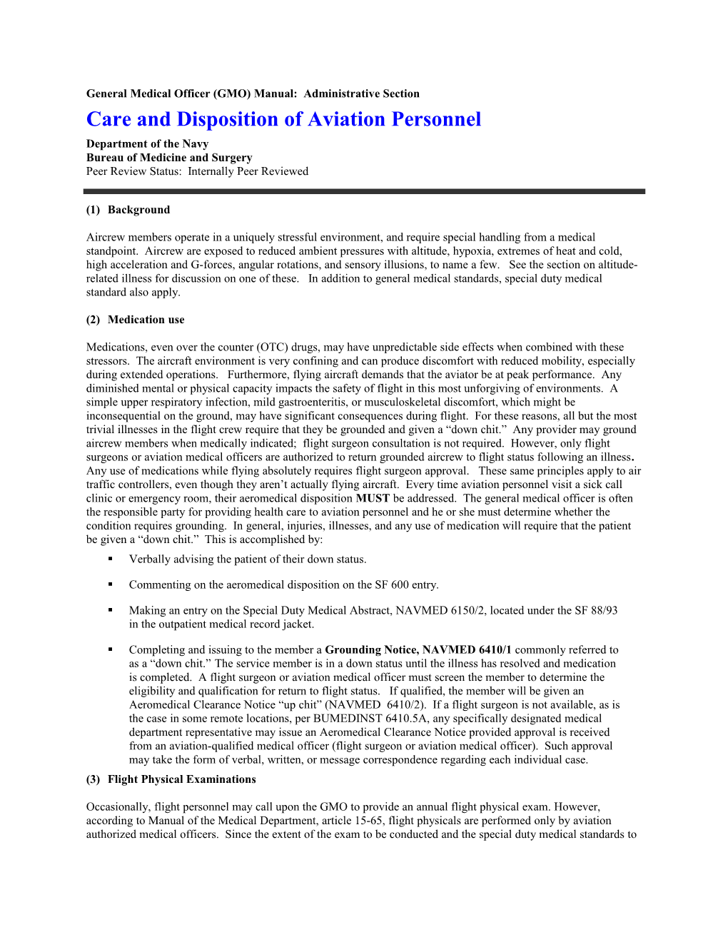 General Medical Officer (GMO) Manual: Care and Disposition of Aviation Personnel