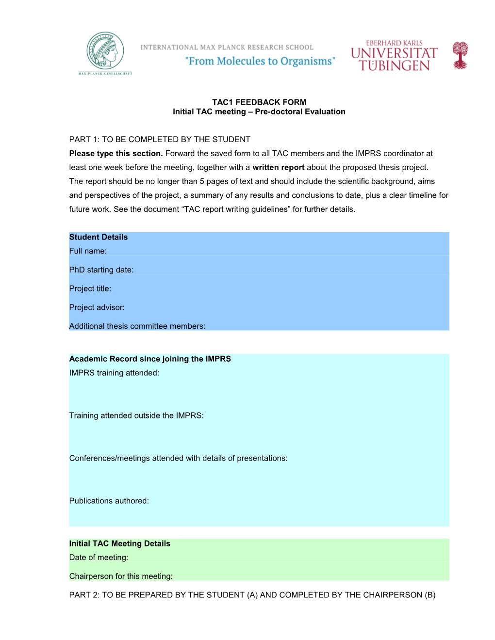 Initial TAC Meeting Pre-Doctoral Evaluation