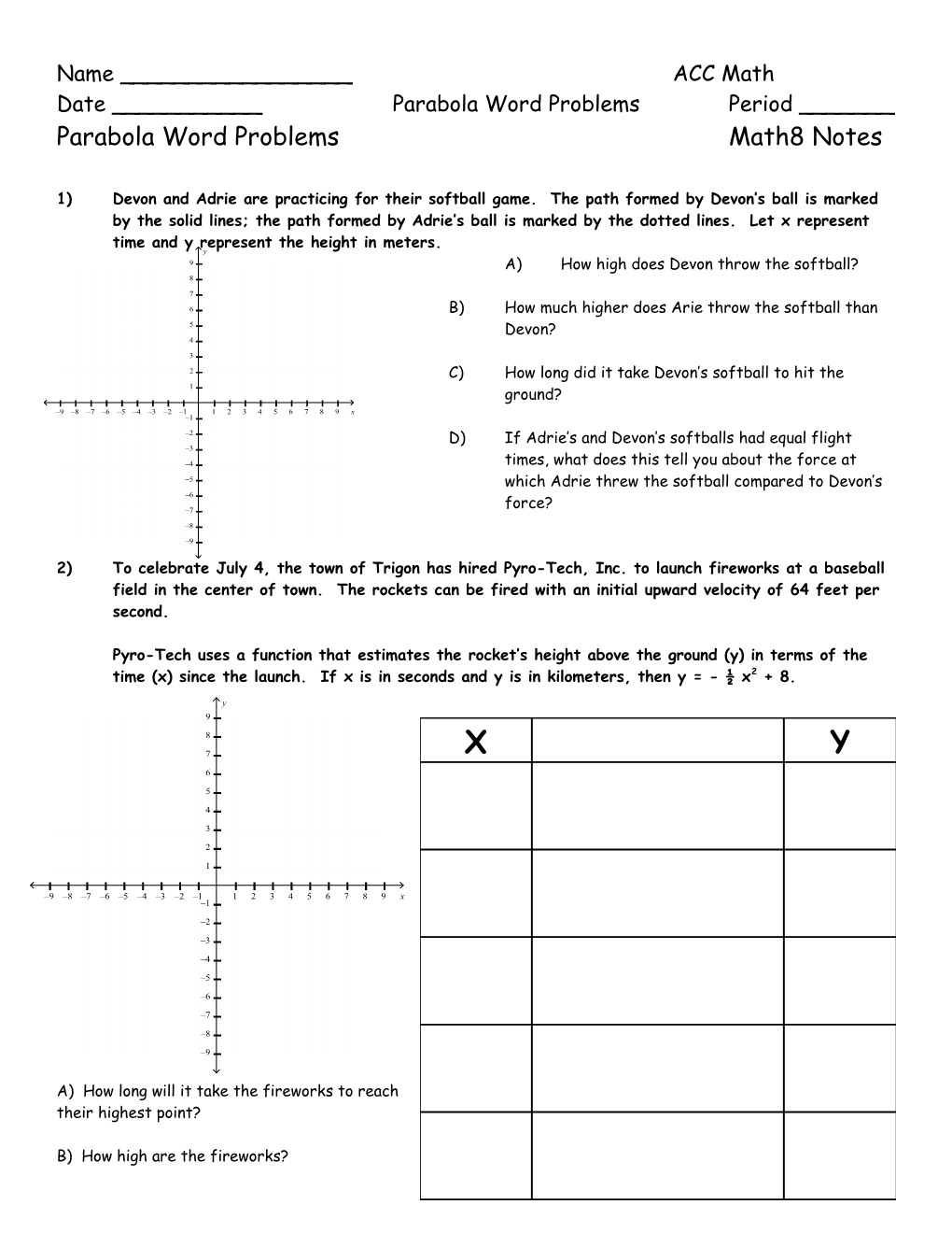 Parabola Word Problems