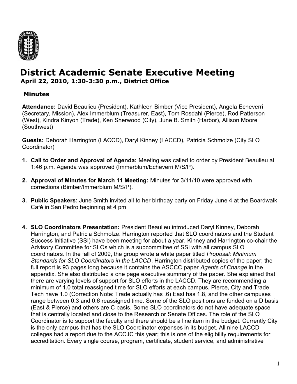 District Academic Senate Executive Meeting