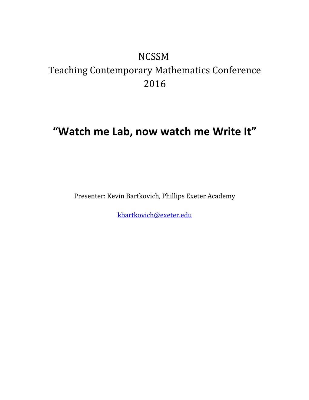Teaching Contemporary Mathematics Conference 2016
