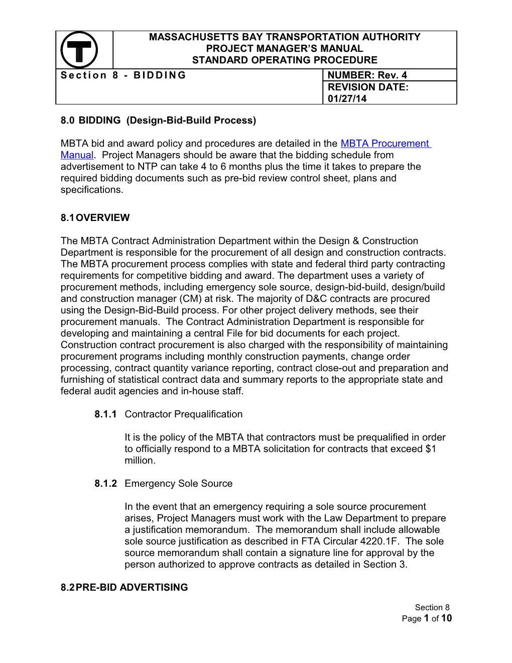 8.0 BIDDING (Design-Bid-Build Process)