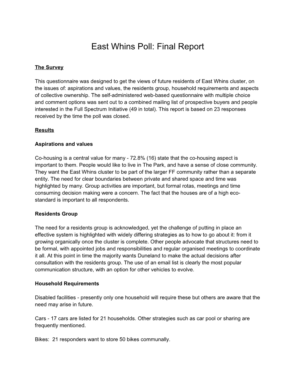 East Whins Poll: Final Report