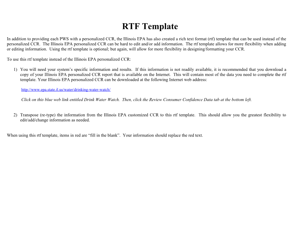 To Use This Rtf Template Instead of the Illinois EPA Personalized CCR