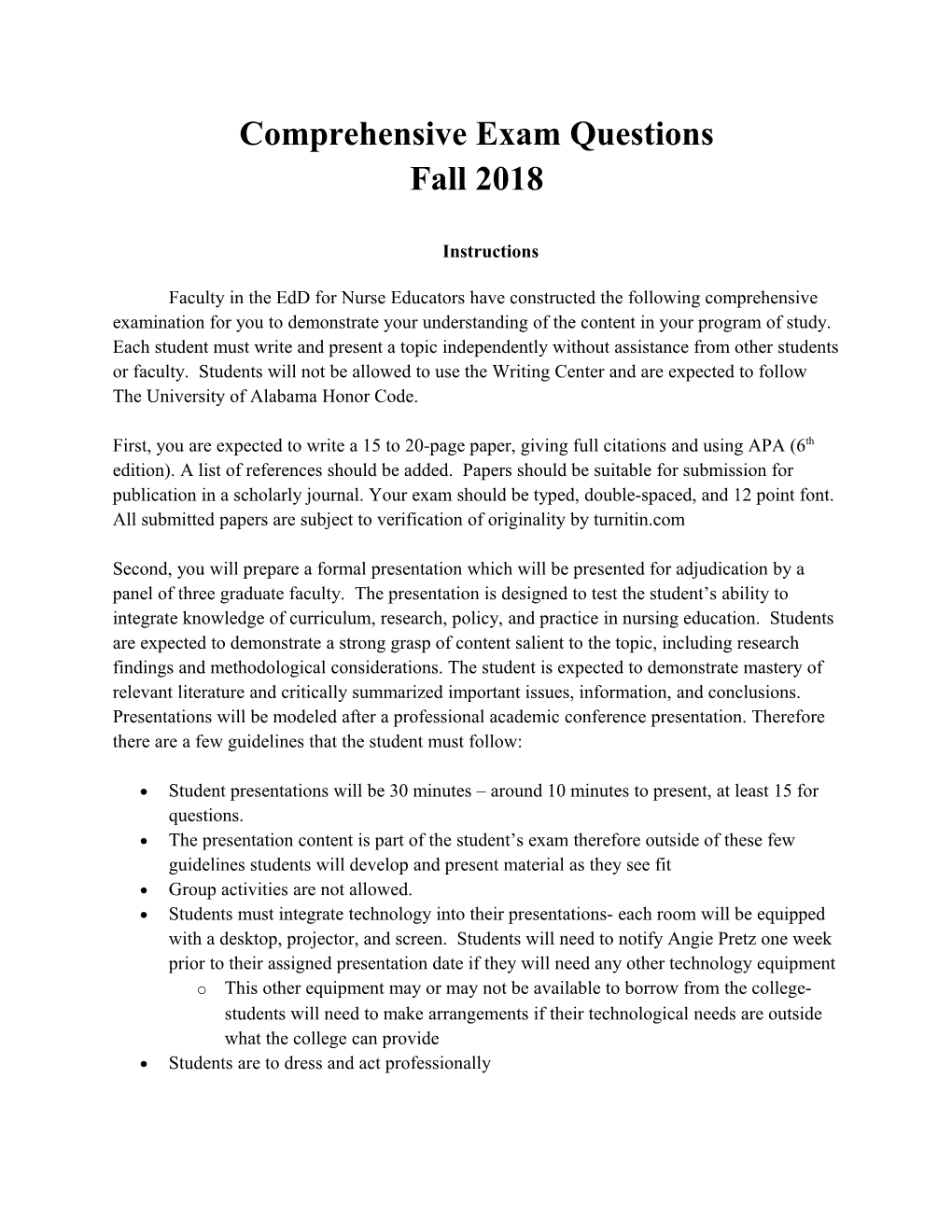 Comprehensive Exam Questions Fall 2018