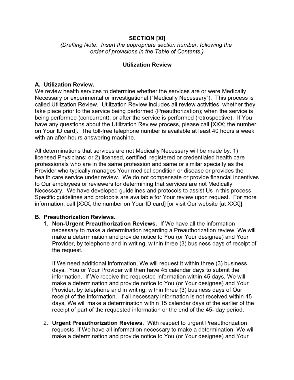 Model Language: Utilization Review