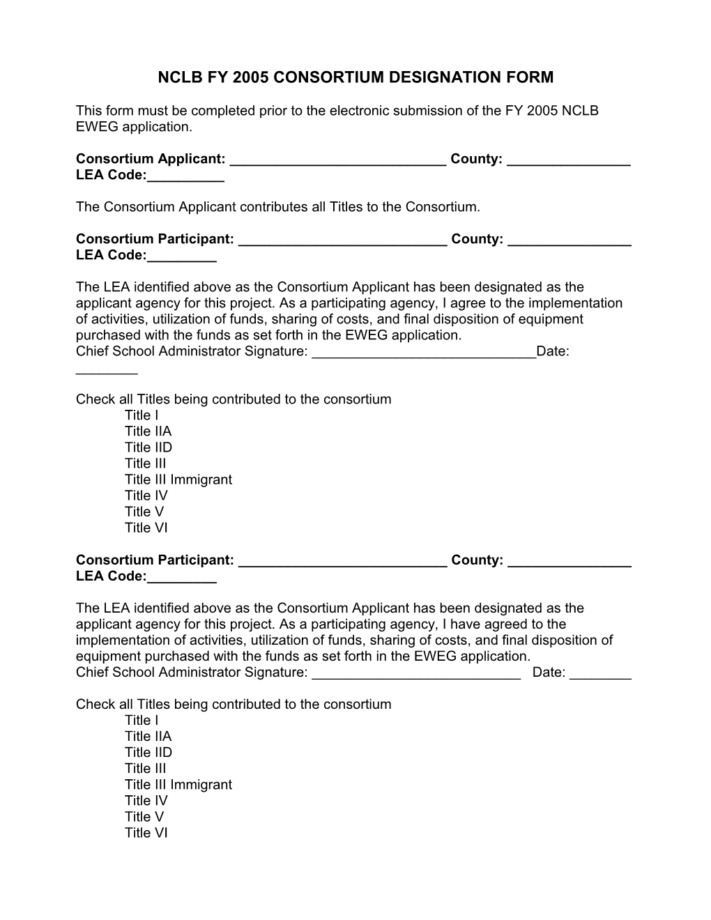 Nclb Consortium Designation Form