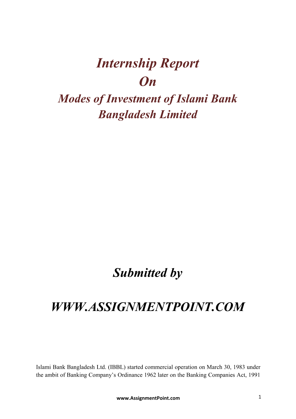 Modes of Investment of Islami Bank Bangladesh Limited
