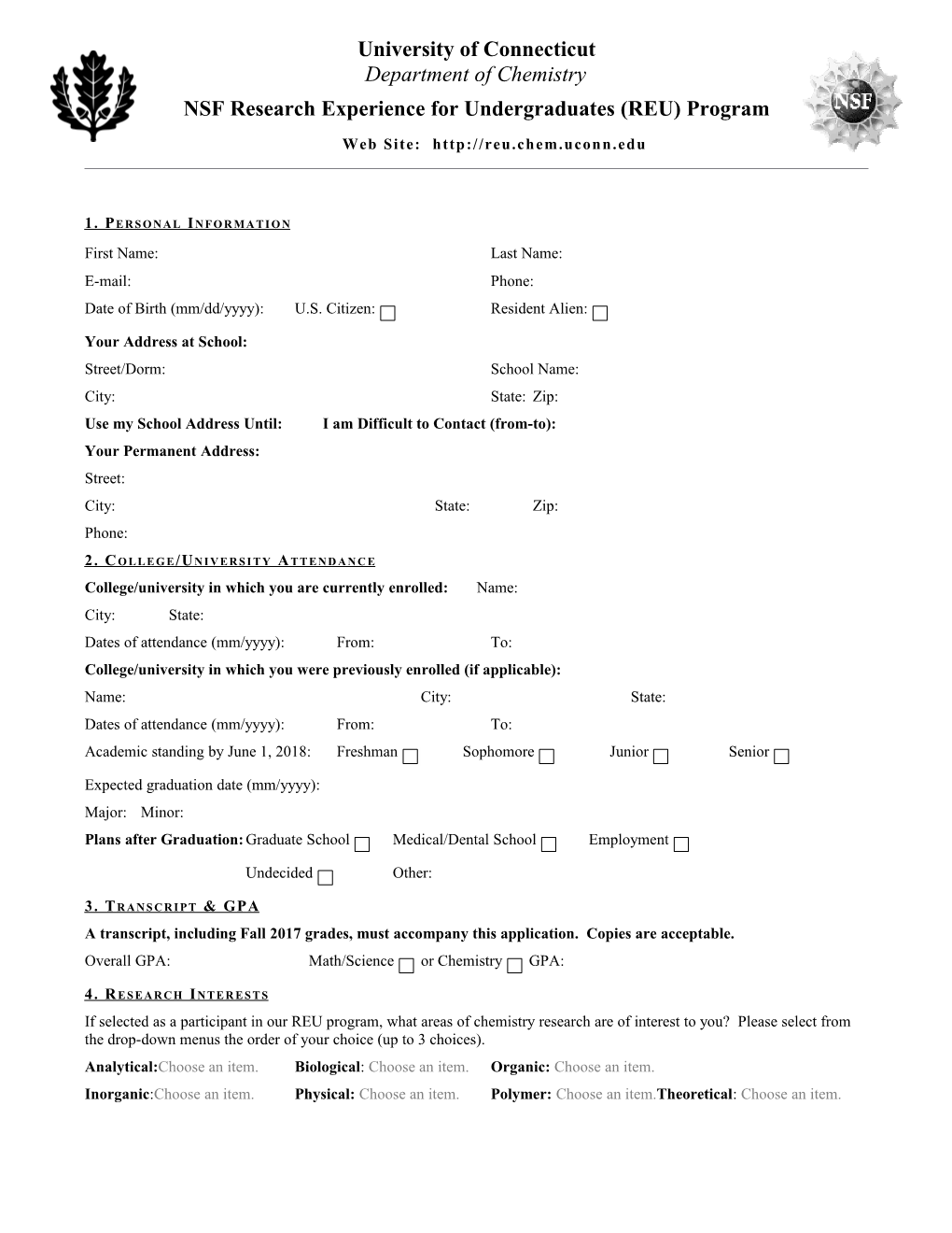 Uconn Chem REU - Application