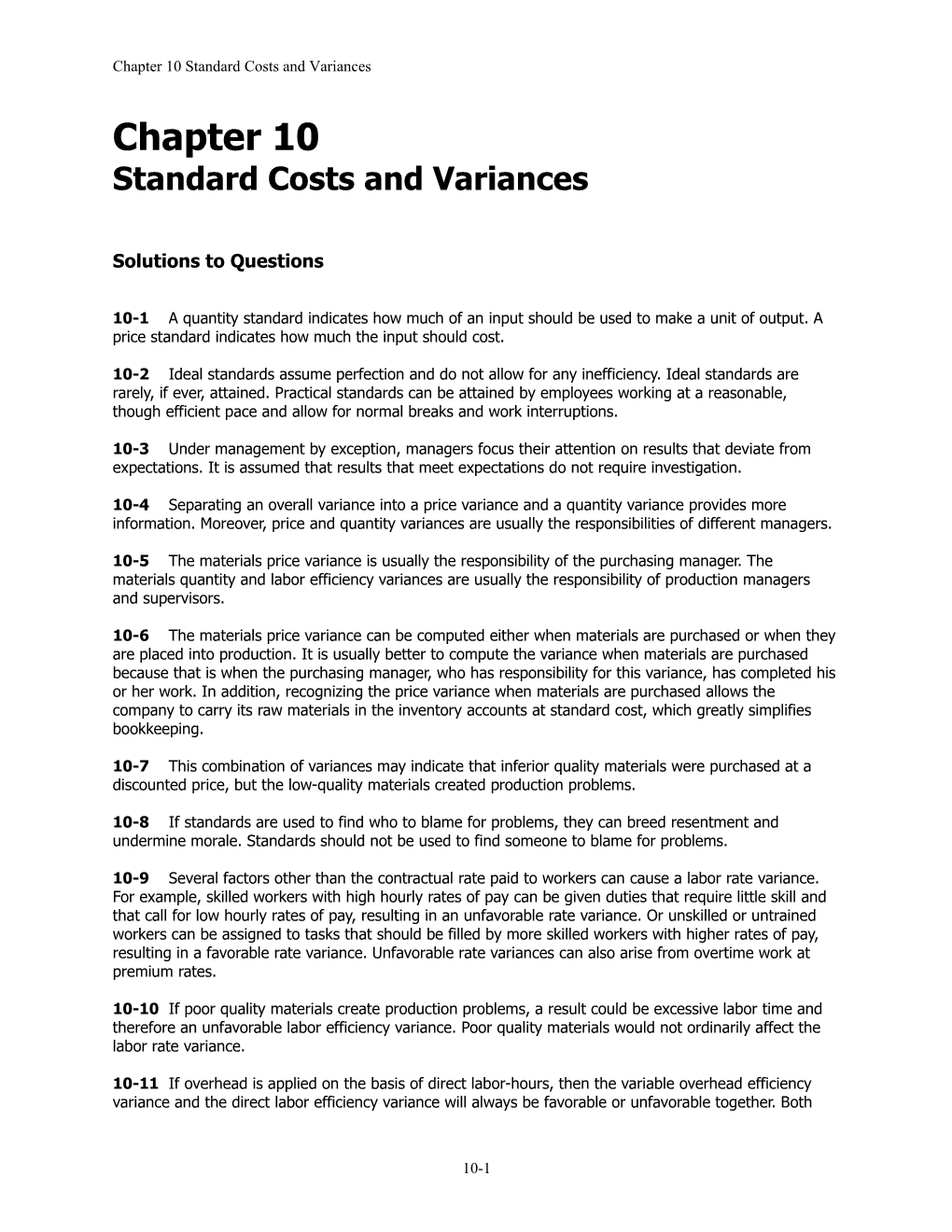 Standard Costs and Variances