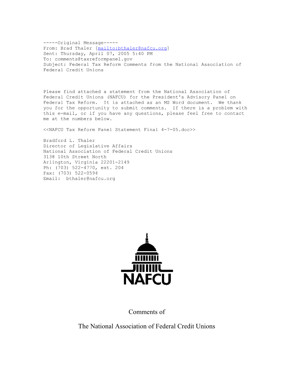 The National Association of Federal Credit Unions (NAFCU), the Only National Trade Association