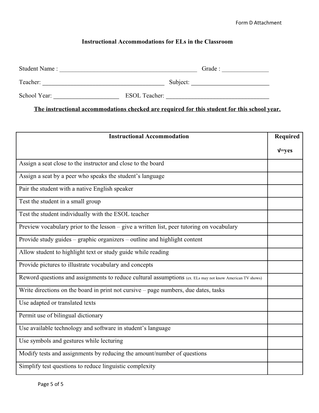 Instructional Accommodations for Els in the Classroom