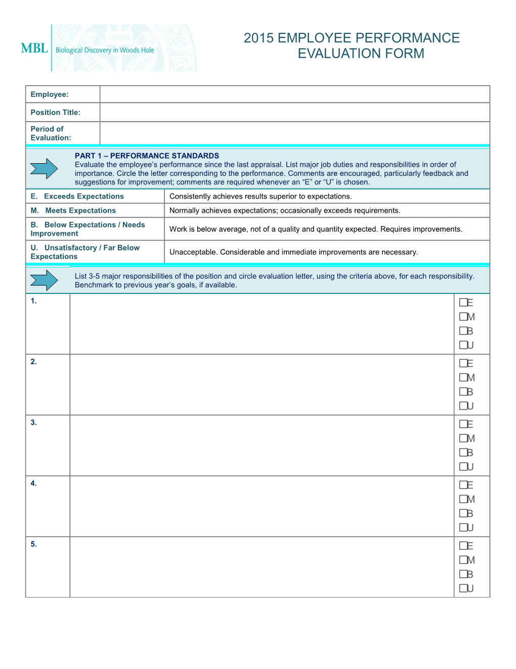 2015 Employee Performance Evaluation Form