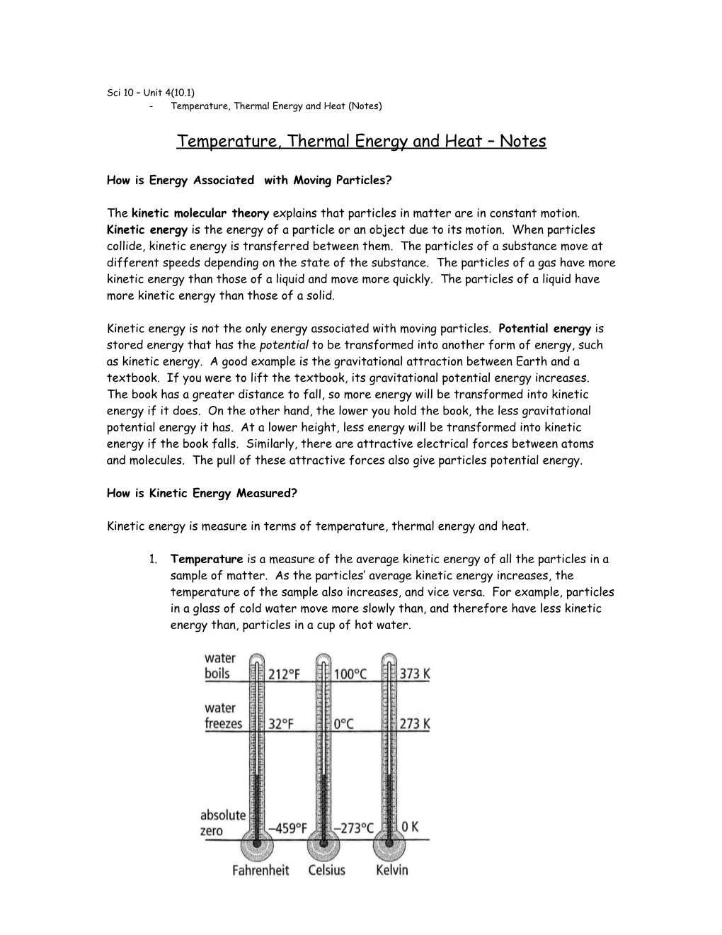 Temperature, Thermal Energy and Heat (Notes)