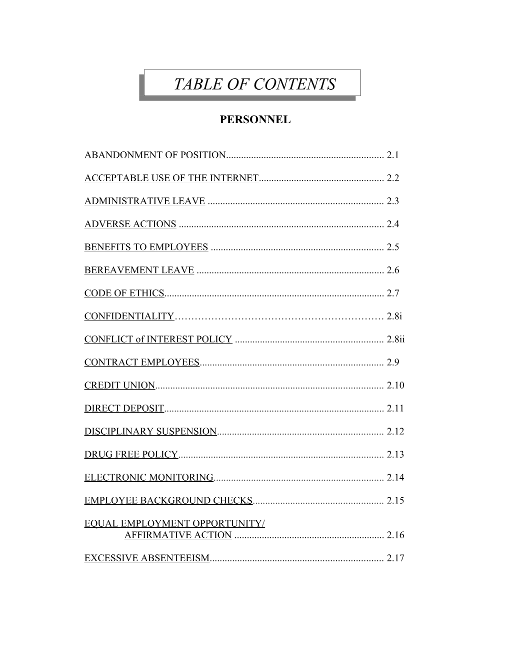 TABLE of CONTENTS s162