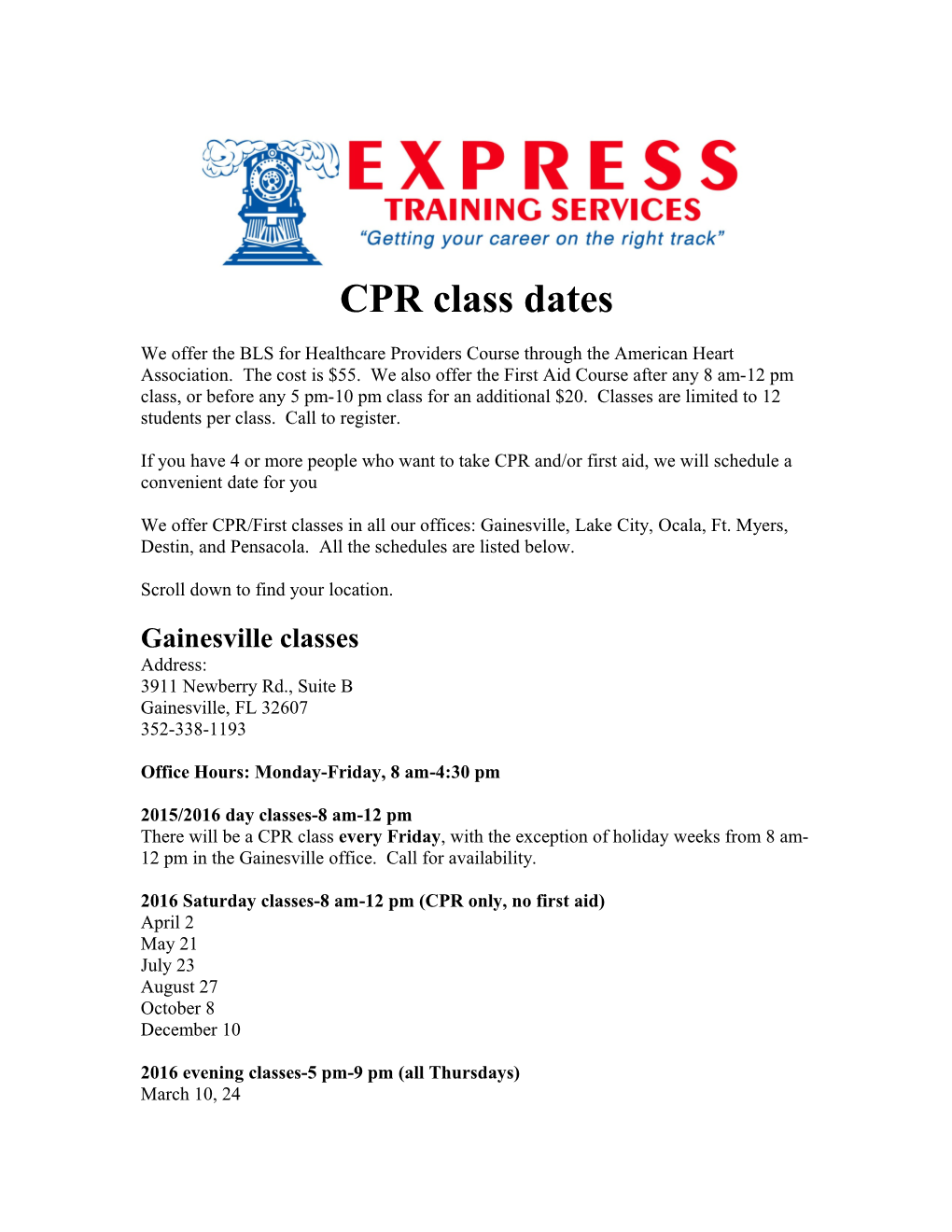 CPR Class Dates