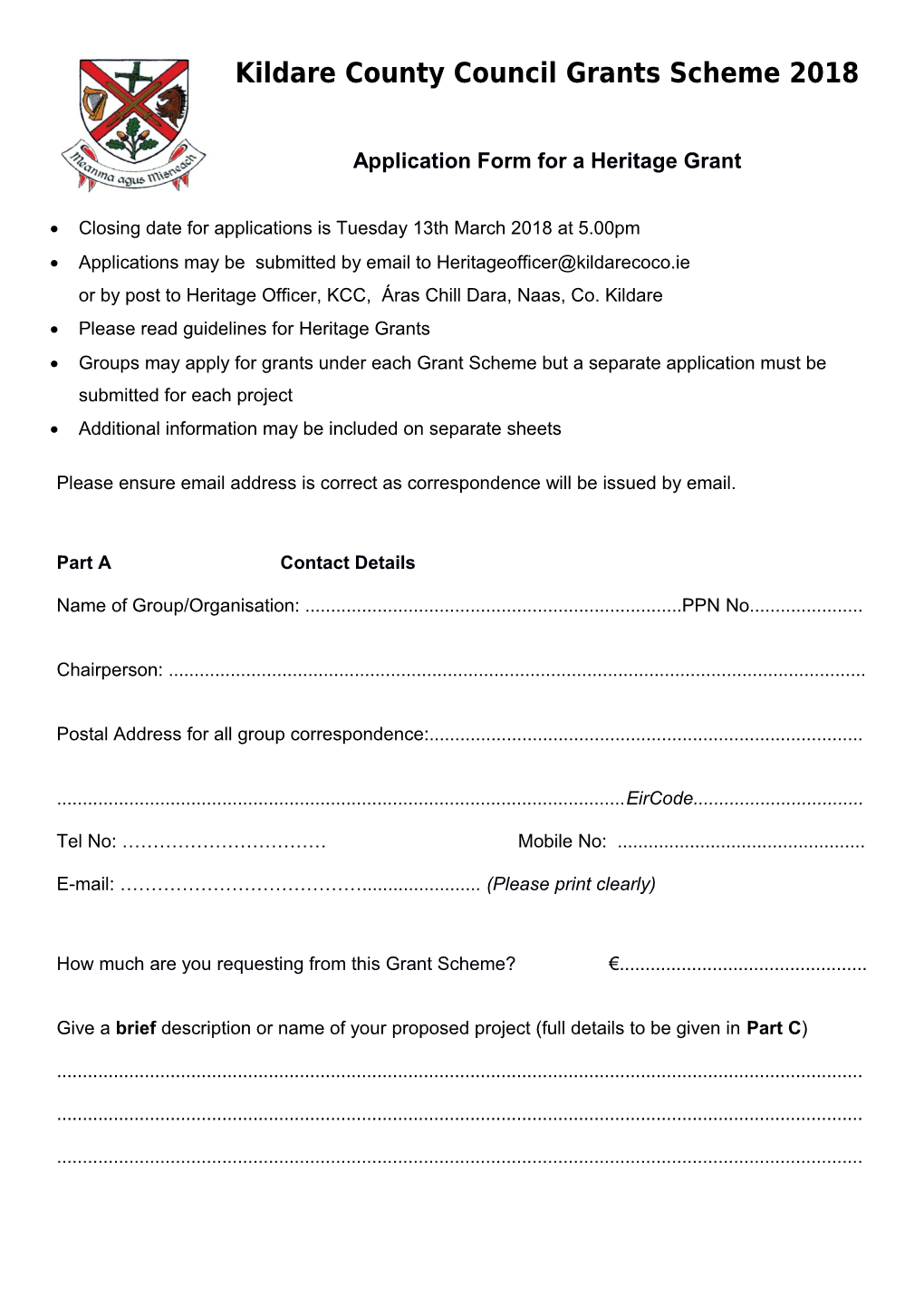 Application Form for a Heritage Grant