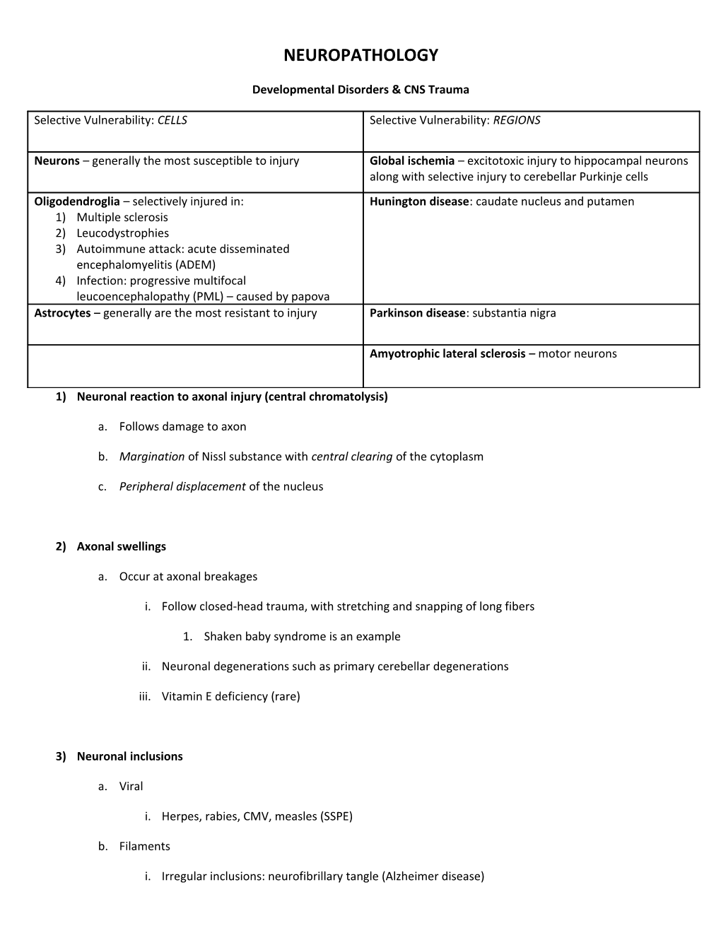 Developmental Disorders & CNS Trauma