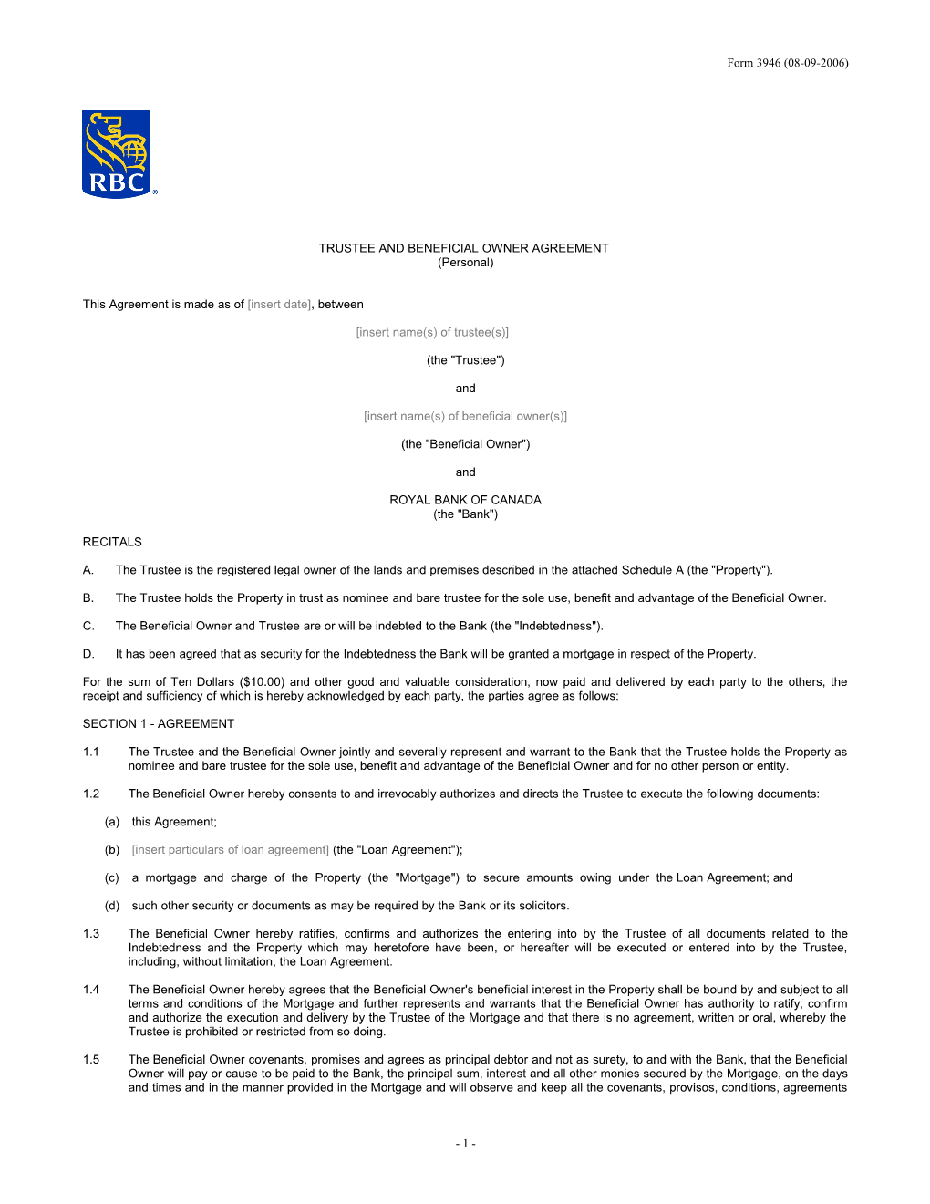 Trustee and Beneficial Owner Agreement s1