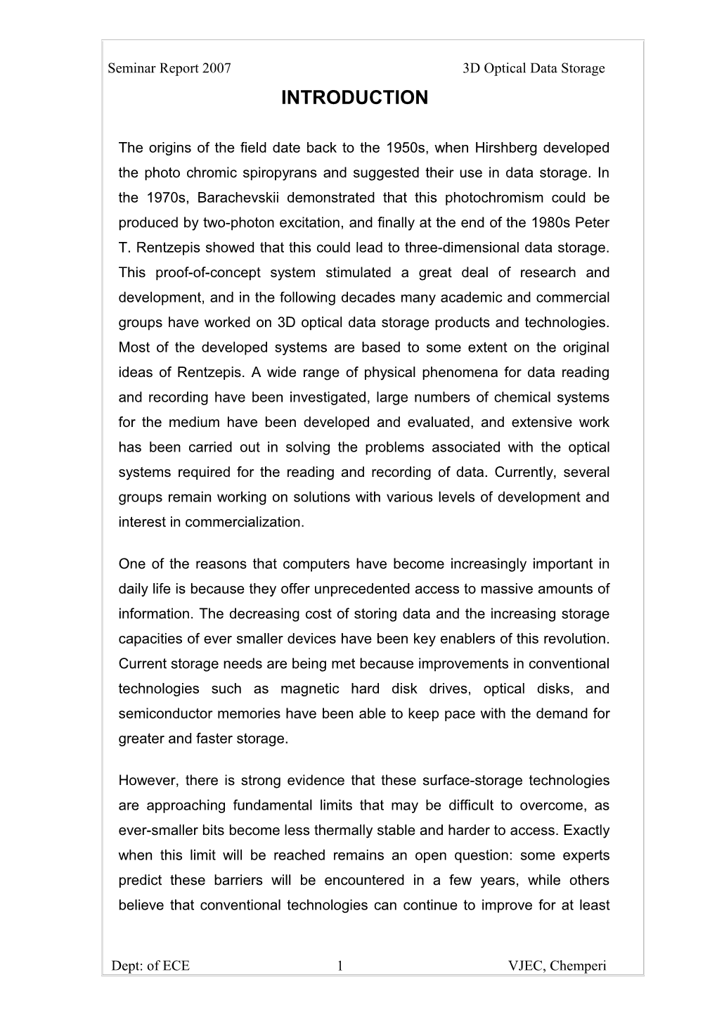 Seminar Report 2007 3D Optical Data Storage