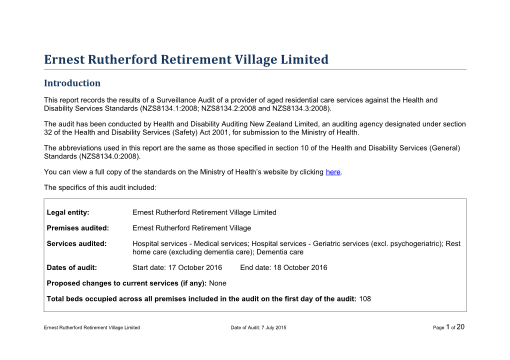 Ernest Rutherford Retirement Village Limited